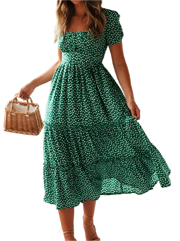 Women Puff Sleeve Midi Dresses