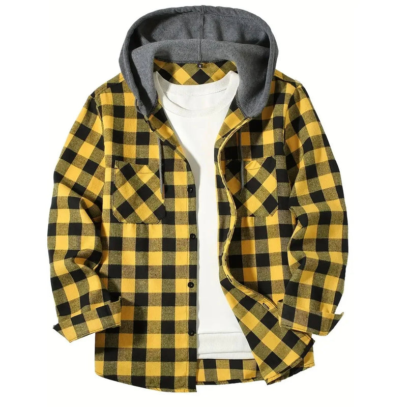 Men's Hooded Plaid Casual Shirt