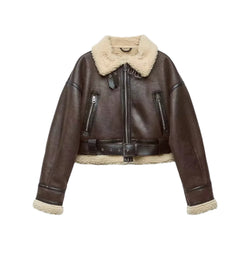 Women's faux sheepskin fur bomber jacket