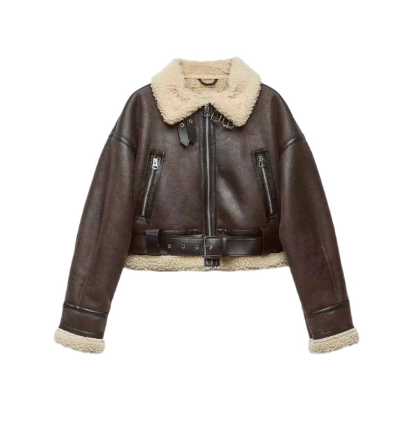 Women's faux sheepskin fur bomber jacket