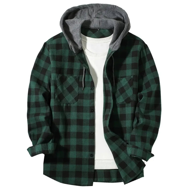 Men's Hooded Plaid Casual Shirt