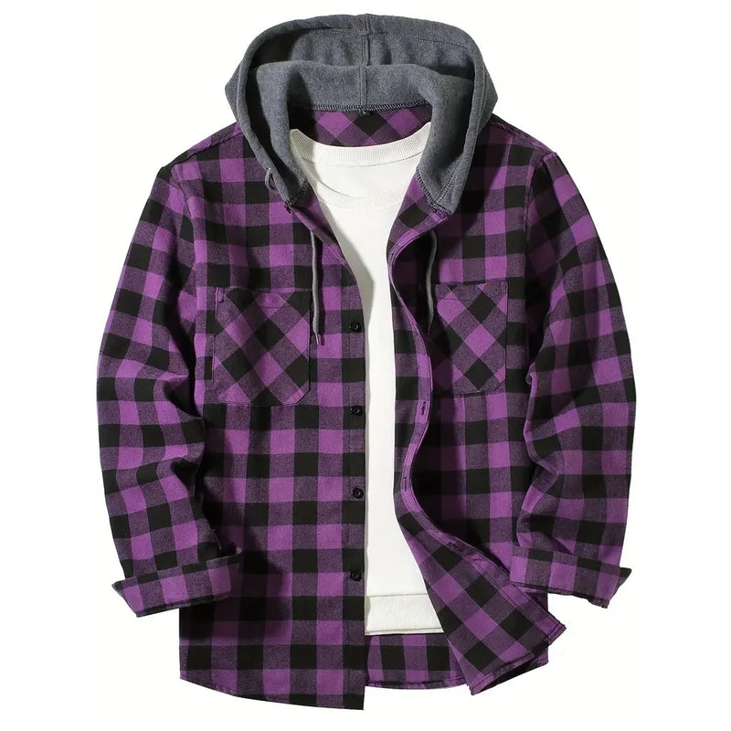 Men's Hooded Plaid Casual Shirt